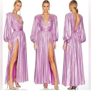 Bronx and Banco Zoe Shimmering Metallic Lame Gown in Lilac Size S
